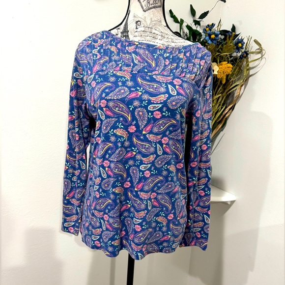 Blair Blue and Pink Paisley Print Long Sleeve Blouse size Small - Picture 1 of 9